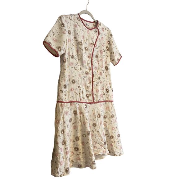 Vintage White Purple Floral Drop Waist Knee Length Kimono Silk Dress Size Medium - Picture 4 of 16